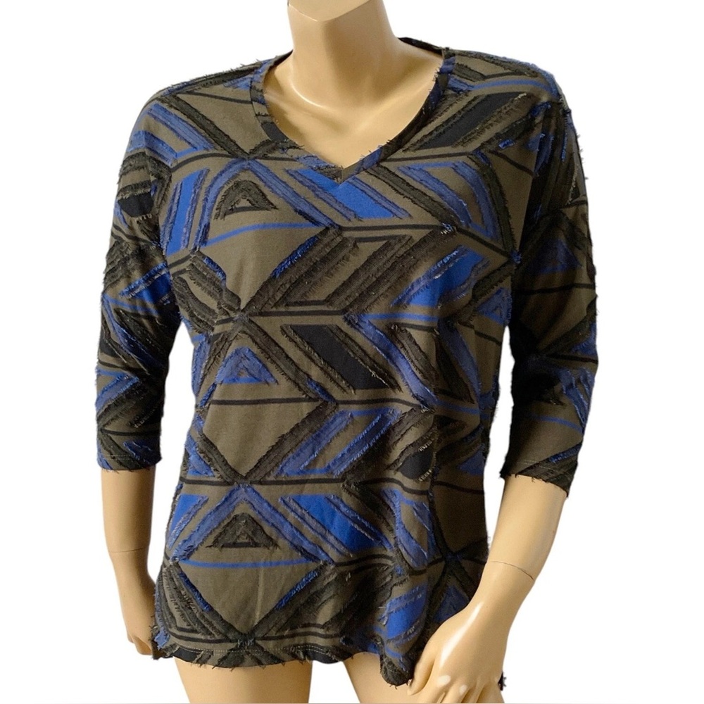 Blue and Black Geometric Women's Top